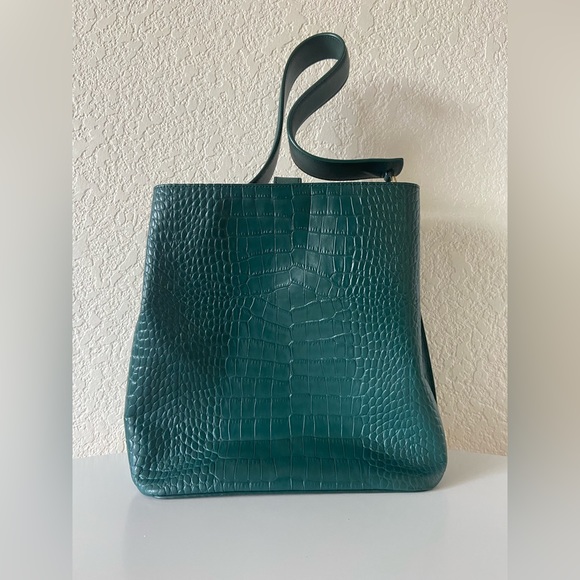 Nordstom Laura Croc Embossed Green Leather Handbag - Picture 2 of 9
